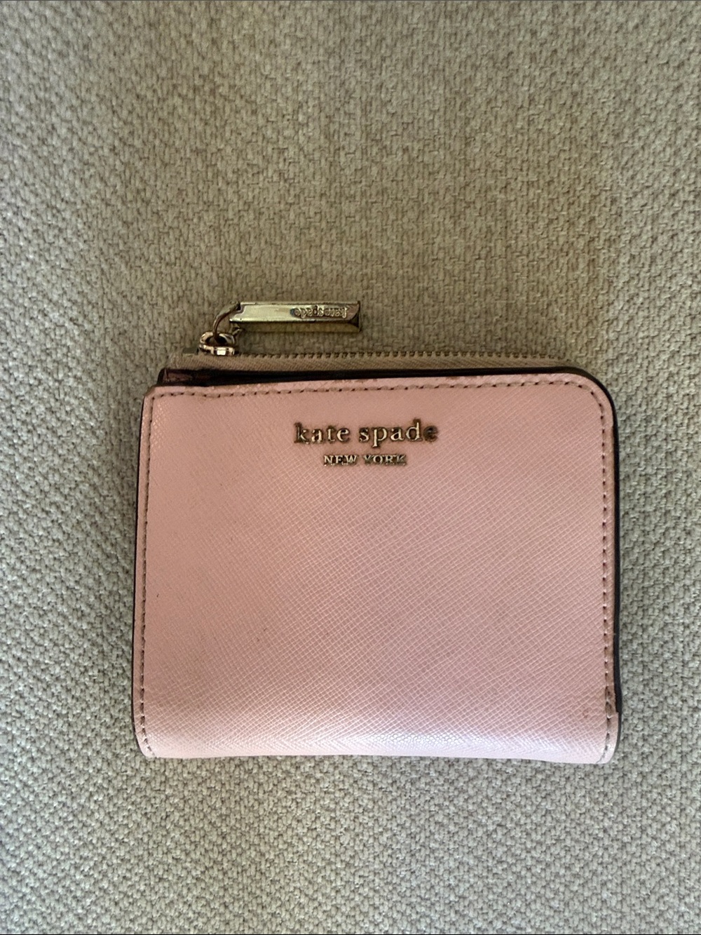 kate spade Pink Saffiano Compact Zip Wallet with Gold Hardware